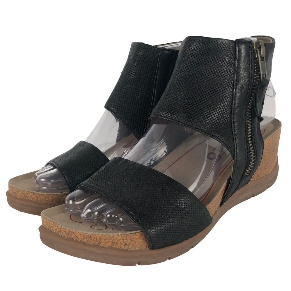 BIONICA Leather Wedge Sandals Women's Sz 7 M Black Slip Resistant BI0008701